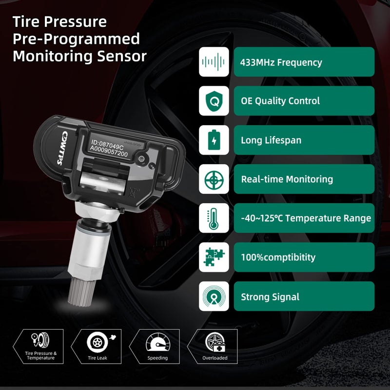 CDWTPS TPMS Sensor,433MHZ Tire Pressure Monitor System 4-Pack for Mercedes Replaces#A0009050030 A0009053907 A0009054204â€¦ - Image 3